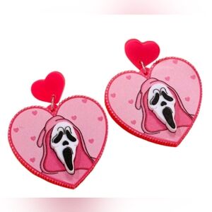 Scream Ghost Face Pink Ghost heart Design Dangle Earrings nwot